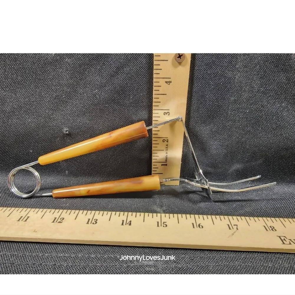 Vintage Carving Butterscotch Bakelite Handle Steel Meat Fork Server